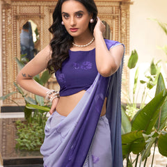 Purple Color Floral Printed With Weightless Marbal saree