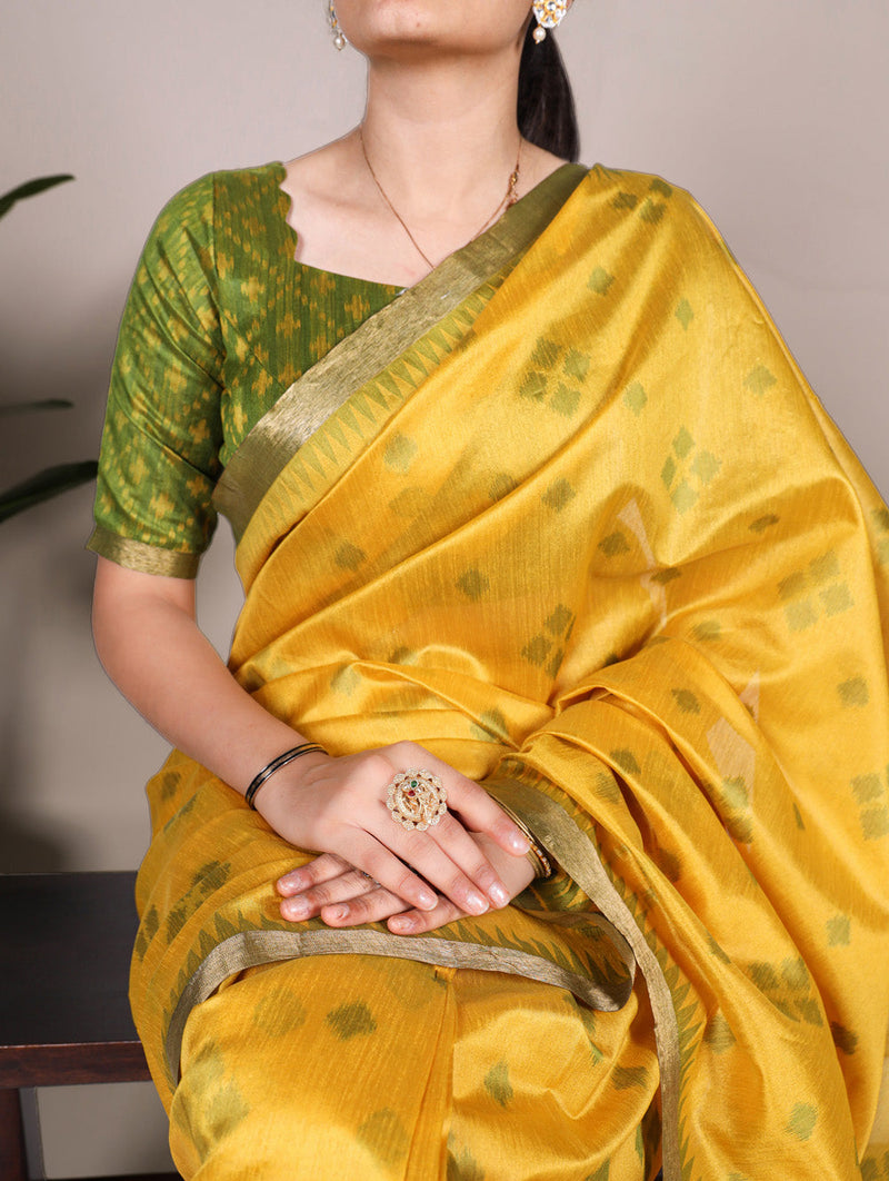 Yellow Color Jacquard Silk Patola Print With Zari Weaving Work Saree