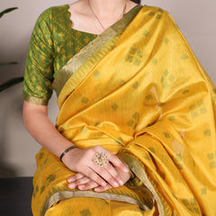 Yellow Color Jacquard Silk Patola Print With Zari Weaving Work Saree