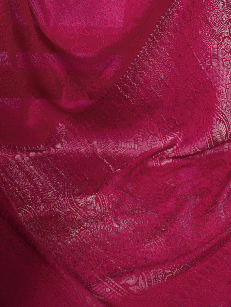 Pink Color Self Printed With Zari Weaving Work Chinon Saree
