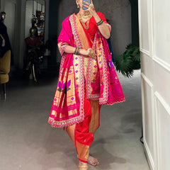 Red color Paithani Zari Weaving Work Jacquard Silk Saree