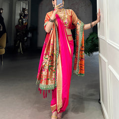 Pink Color Zari Weaving Work With Jacquard Silk (Paithani) Maharashtrian Bride Saree