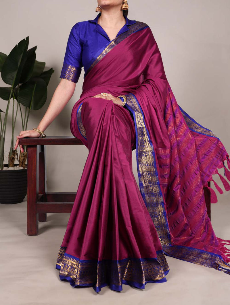 Pink Color Zari Weaving Work Aura Silk Saree