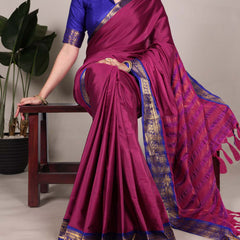 Pink Color Zari Weaving Work Aura Silk Saree