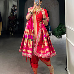 Red color Paithani Zari Weaving Work Jacquard Silk Saree