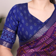 Purple Color Bandhej Print With Zari Weaving Work Viscose Chanderi Saree