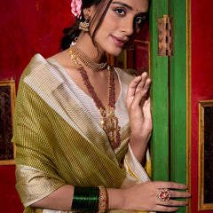 Green Color Zari Weaving Work Jacquard Chex South Saree