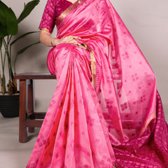Pink Color Jacquard Silk Patola Print With Zari Weaving Work Saree