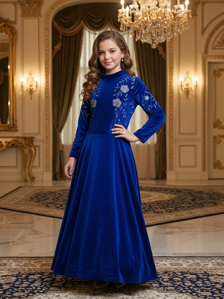 Beautiful Viscose Velvet Kids Gown Set Full Stitched OC-230