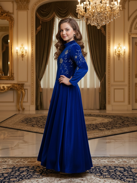 Beautiful Viscose Velvet Kids Gown Set Full Stitched OC-230