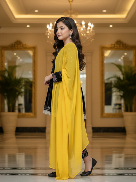 Premium Black Viscose Velvet Kids Top Bottom Sets