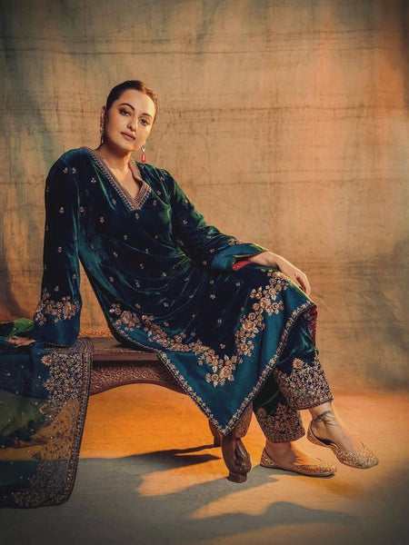 Sonakshi's nine thousand Velvet Royal Elegant Suit Set
