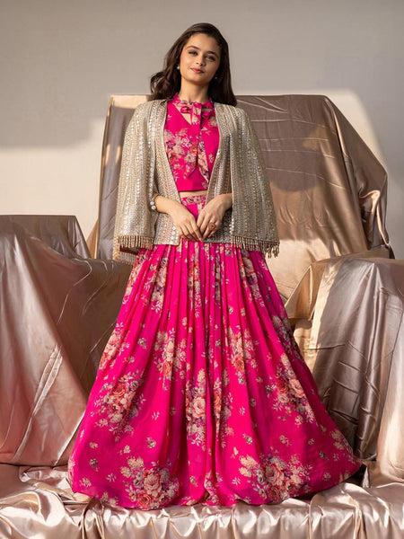New Designer Lehenga Choli With Koti Ready To Wear Collection OC-210 Hot Pink