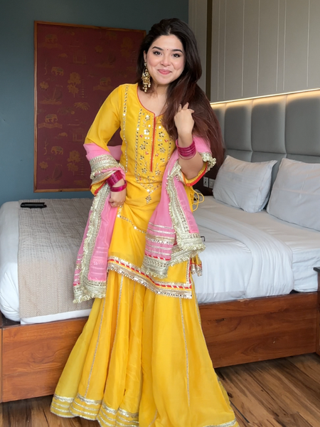 Naumya Neon Yellow Sharara Suit Set