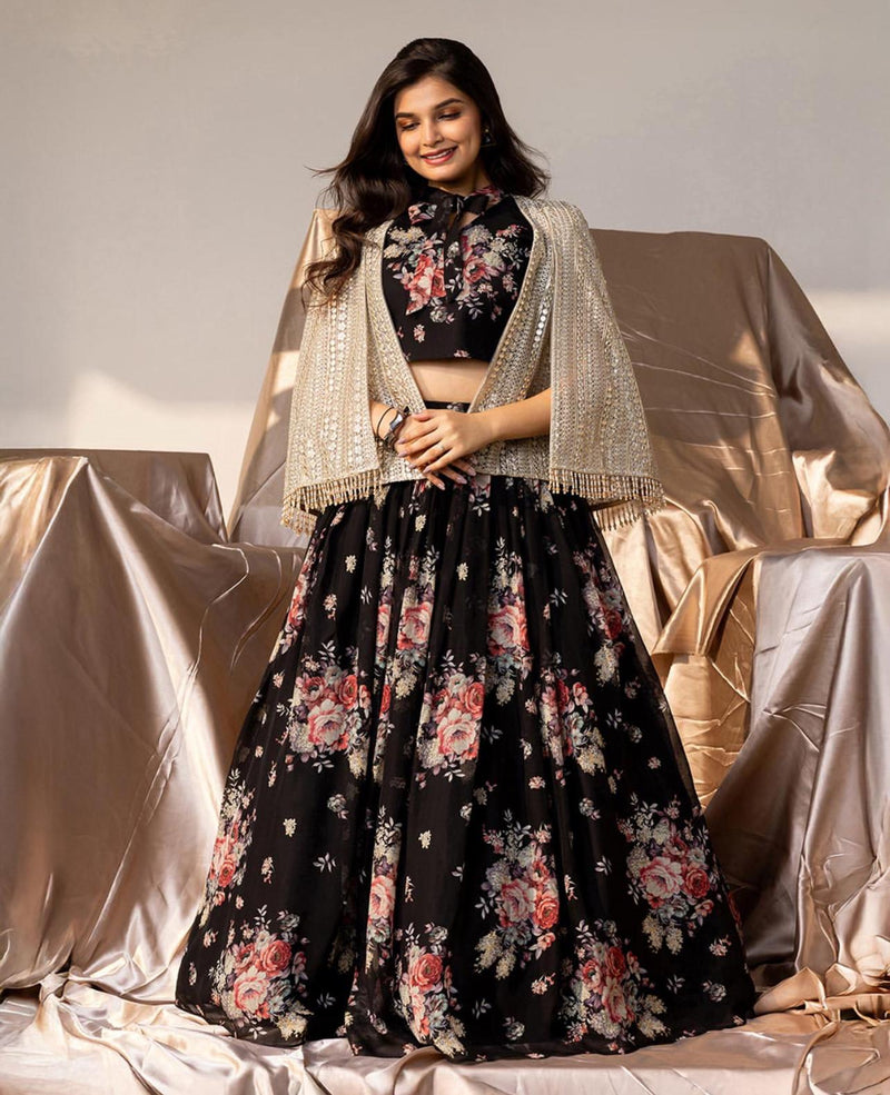 New Designer Lehenga Choli With Koti Ready To Wear Collection OC-210 Black