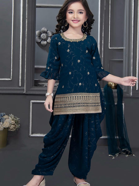 TOP WITH DHOTI SALWARR AND DUPATTAA FULL STTICHED OC-506 Blue