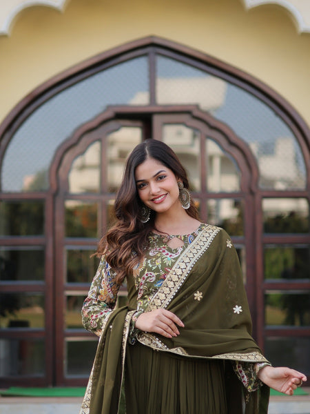 Ganga's Green Readymade Gown