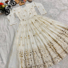 Premium Quality Vichitra Silk Kids Gown Set