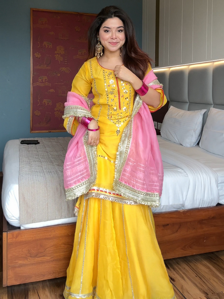 Naumya Neon Yellow Sharara Suit Set