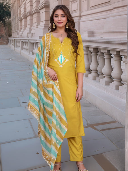 Embellished Embroidery Kurti-Pant-Dupatta Set– by QueenVastra