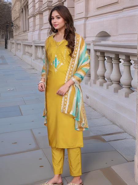 Embellished Embroidery Kurti-Pant-Dupatta Set– by QueenVastra