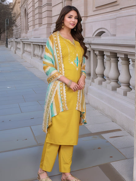 Embellished Embroidery Kurti-Pant-Dupatta Set– by QueenVastra
