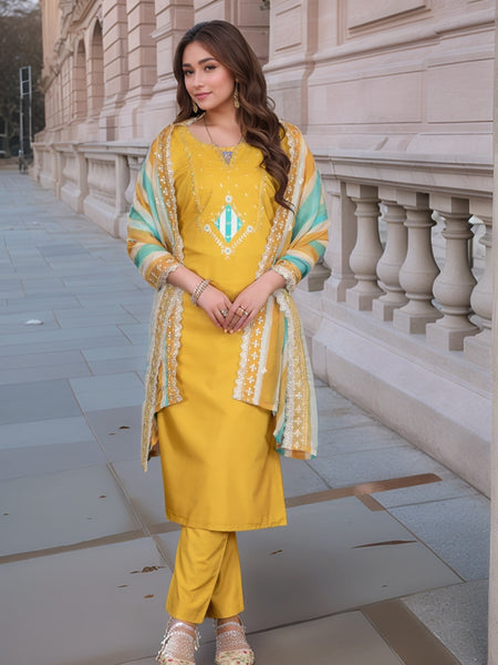 Embellished Embroidery Kurti-Pant-Dupatta Set– by QueenVastra