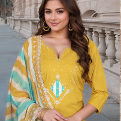 Embellished Embroidery Kurti-Pant-Dupatta Set– by QueenVastra