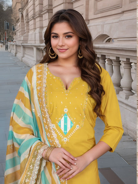 Embellished Embroidery Kurti-Pant-Dupatta Set– by QueenVastra