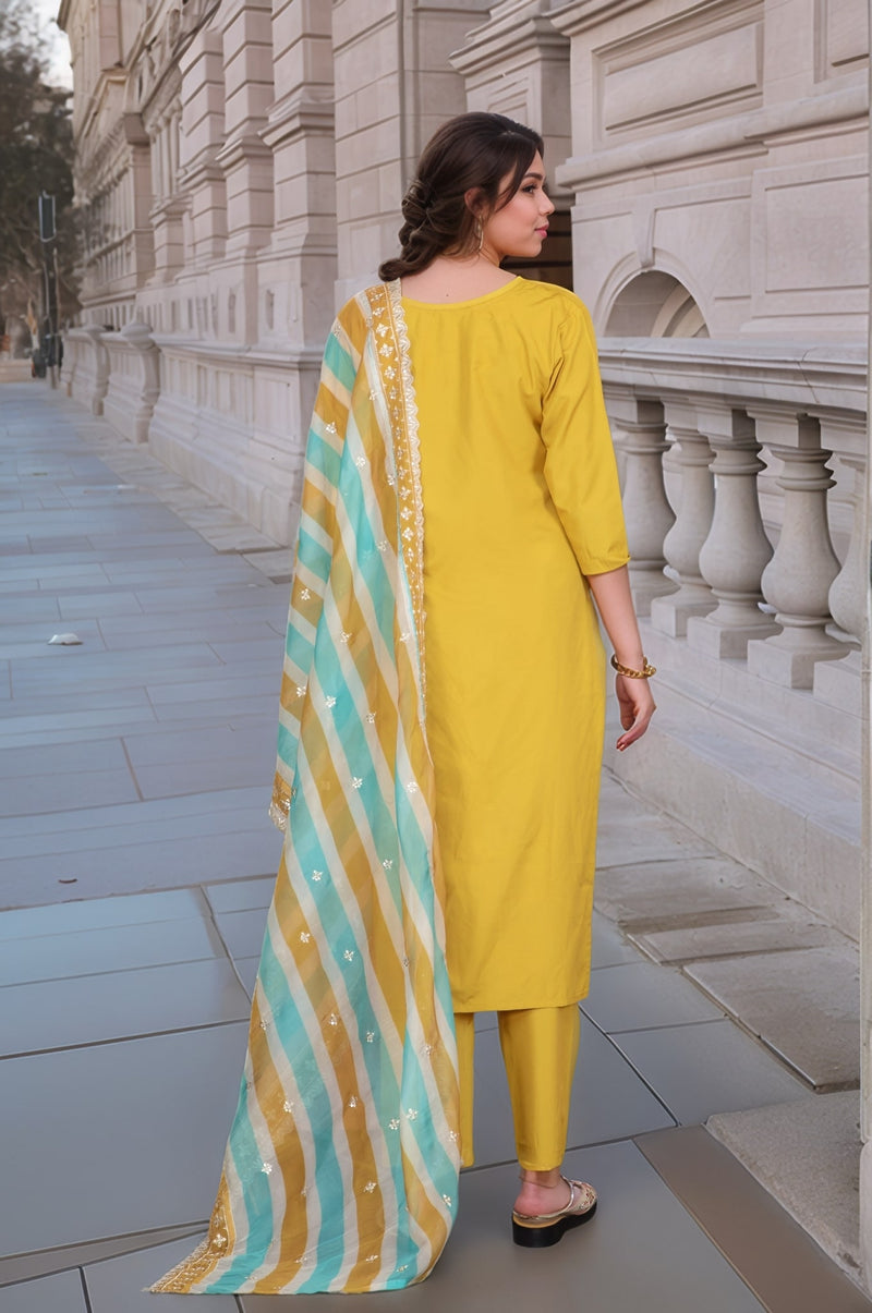 Embellished Embroidery Kurti-Pant-Dupatta Set– by QueenVastra