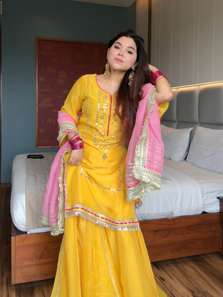 Naumya Neon Yellow Sharara Suit Set
