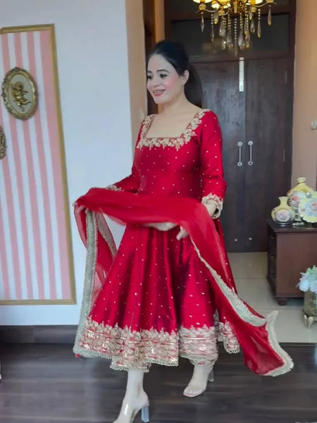 Prachi's' Red Havy Vichitra Royal Elegant Suit Set