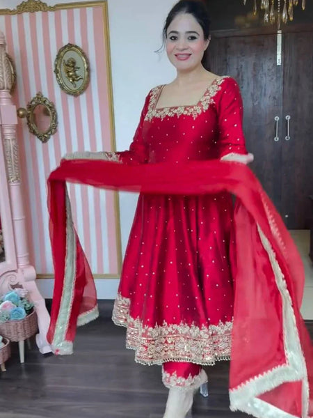 Prachi's' Red Havy Vichitra Royal Elegant Suit Set