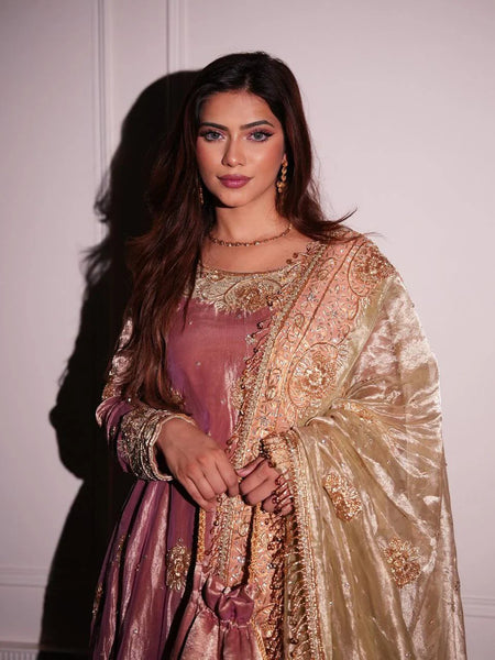 Shavi's' Peach Havy Zimmy Chu Royal Elegant Suit Set