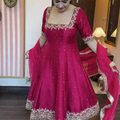 Prachi Pink Premium Vichitra Royal Elegant Suit Set