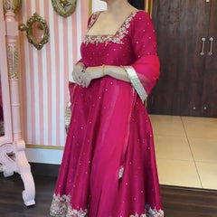 Prachi Pink Premium Vichitra Royal Elegant Suit Set