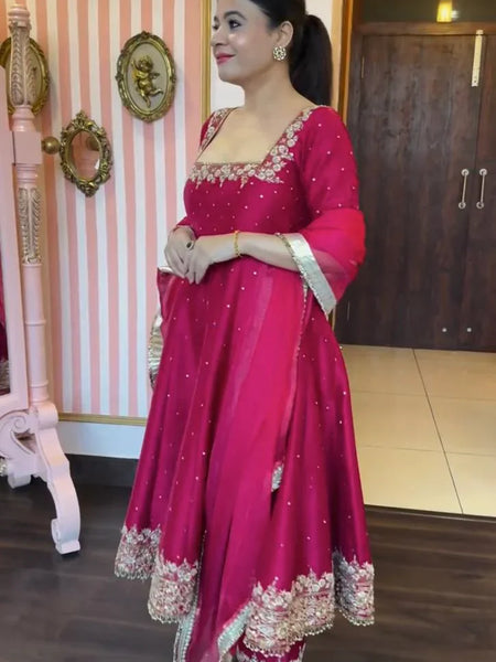 Prachi Pink Premium Vichitra Royal Elegant Suit Set