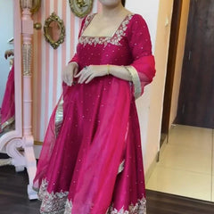 Prachi Pink Premium Vichitra Royal Elegant Suit Set