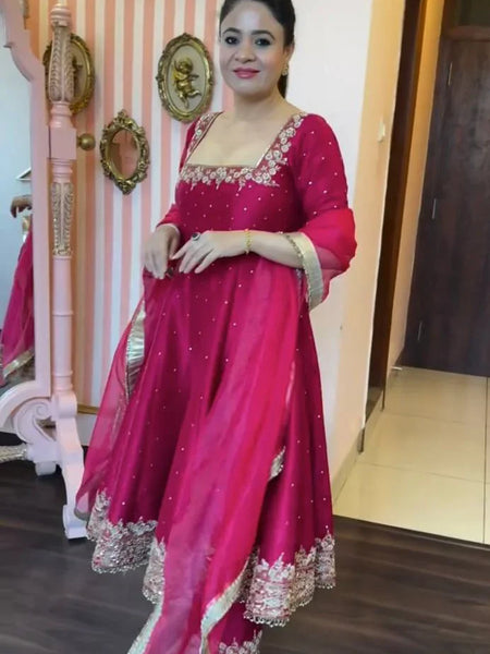 Prachi Pink Premium Vichitra Royal Elegant Suit Set