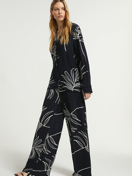 Black Printed Cotton Rayon Cord Set