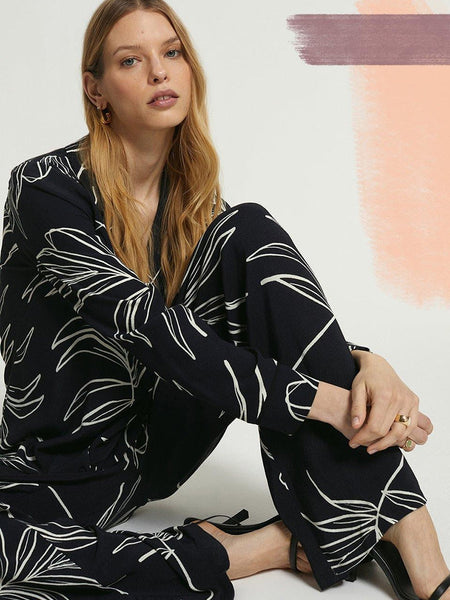 Black Printed Cotton Rayon Cord Set
