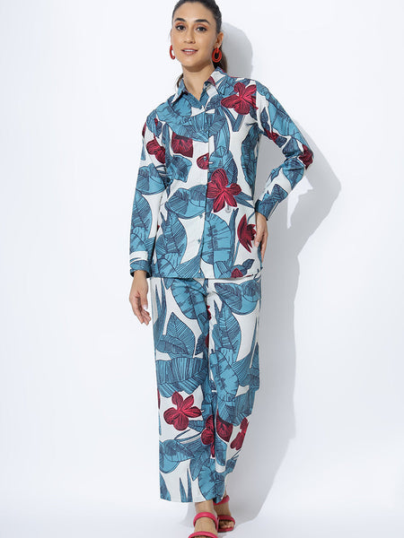 Voguish Blue Printed Palazzo Cord Set