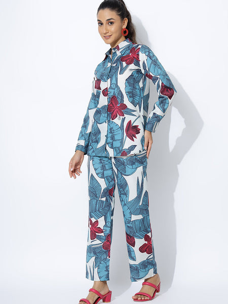 Voguish Blue Printed Palazzo Cord Set