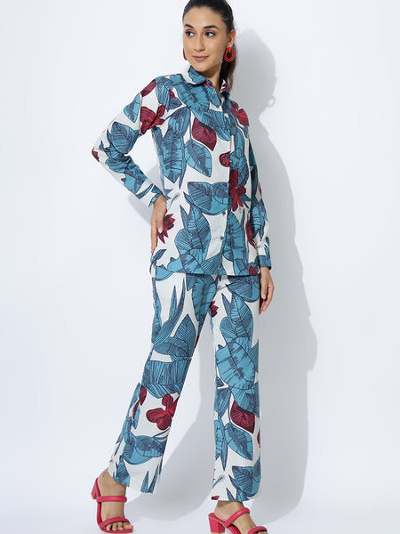 Voguish Blue Printed Palazzo Cord Set