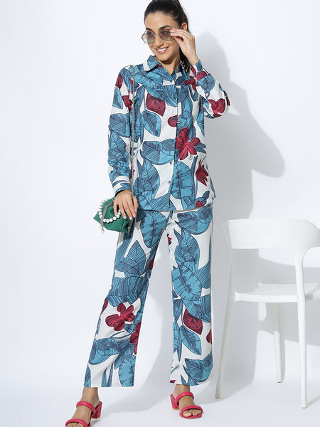 Voguish Blue Printed Palazzo Cord Set