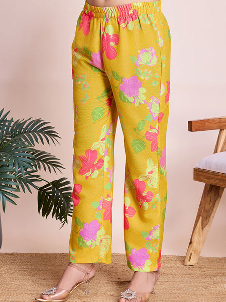 Mystical Yellow Floral Print Party Wear Cord Set