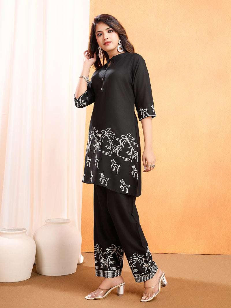 Viscose Rayon Embroidery Work Kurta Pant Set for Womens Stylish Ethnic Wear for Festive & Casual Occasions