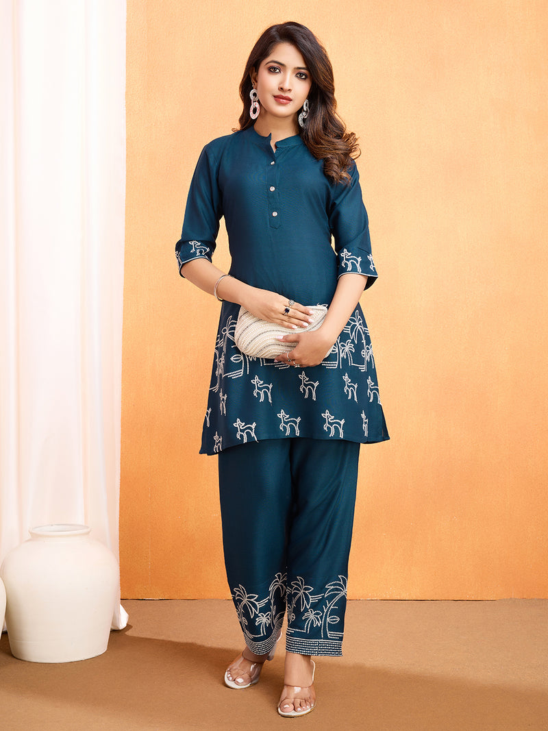 Viscose Rayon Embroidery Work Kurta Pant Set for Womens Stylish Ethnic Wear for Festive & Casual Occasions