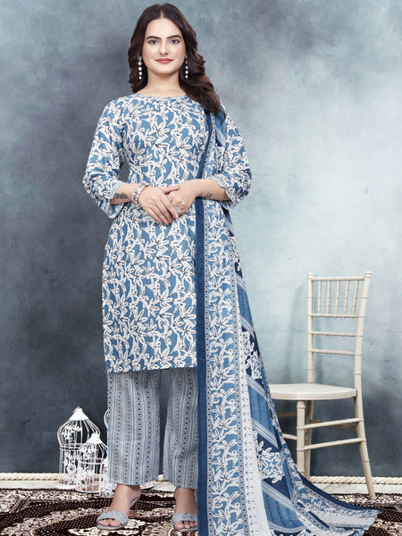 Floral Print Kurta, Trouser/Pant & Dupatta Set