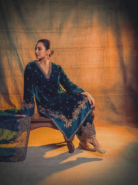 Sonakshi's nine thousand Velvet Royal Elegant Suit Set